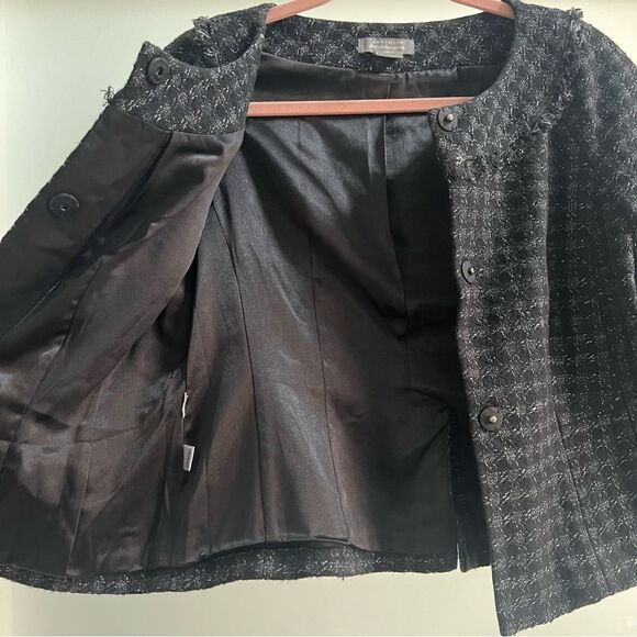 Ann Taylor Italian Tweed Fringe Snap Button Cropped Blazer Women’s 4 Checkered - Picture 7 of 8